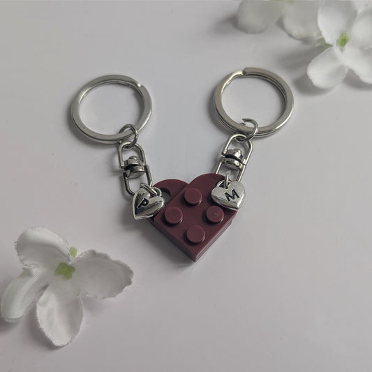 Personalised Brick Heart Keychain | Custom Initial Keyring | Couple Gift | Valentines Gift | Boyfriend, Girlfriend, Husband, Wife Gift