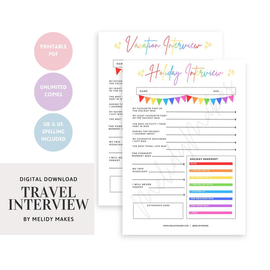 Kids Travel Interview Holiday & Vacation | Memory Keeping | Childs Printable | Classroom Teacher | Digital Planner Page | Travel Record
