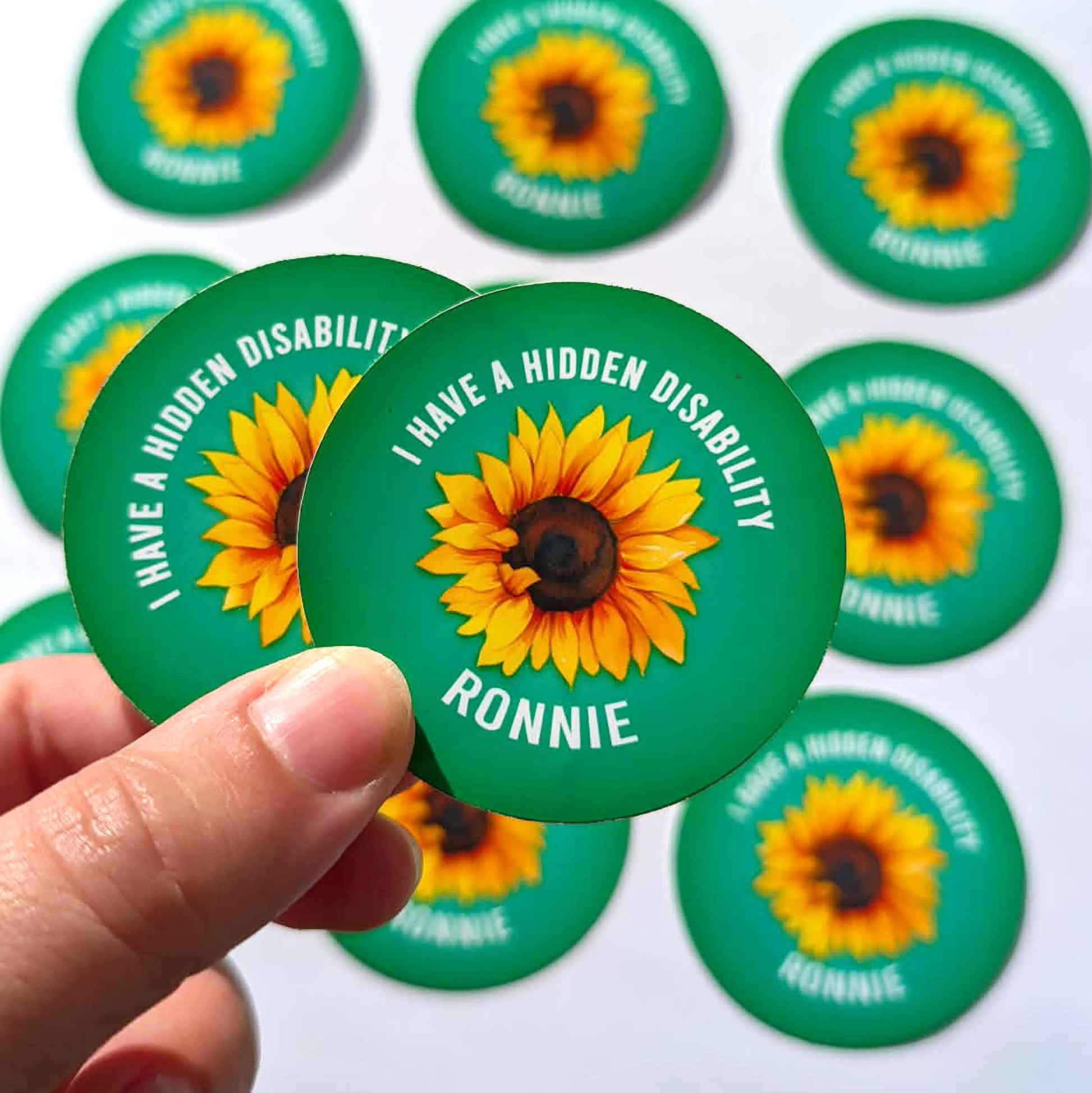 Personalised Hidden Disability Sunflower Badge | SEN Badge | Autism Button Badge | Deaf, hearing impaired, diabetic, disability badge