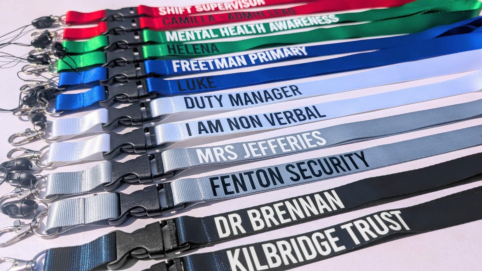 Personalised Solid Colour Lanyard | Teacher / Work Lanyard | Custom Wording | Red, Green, Blue, White, Grey, Black lanyard
