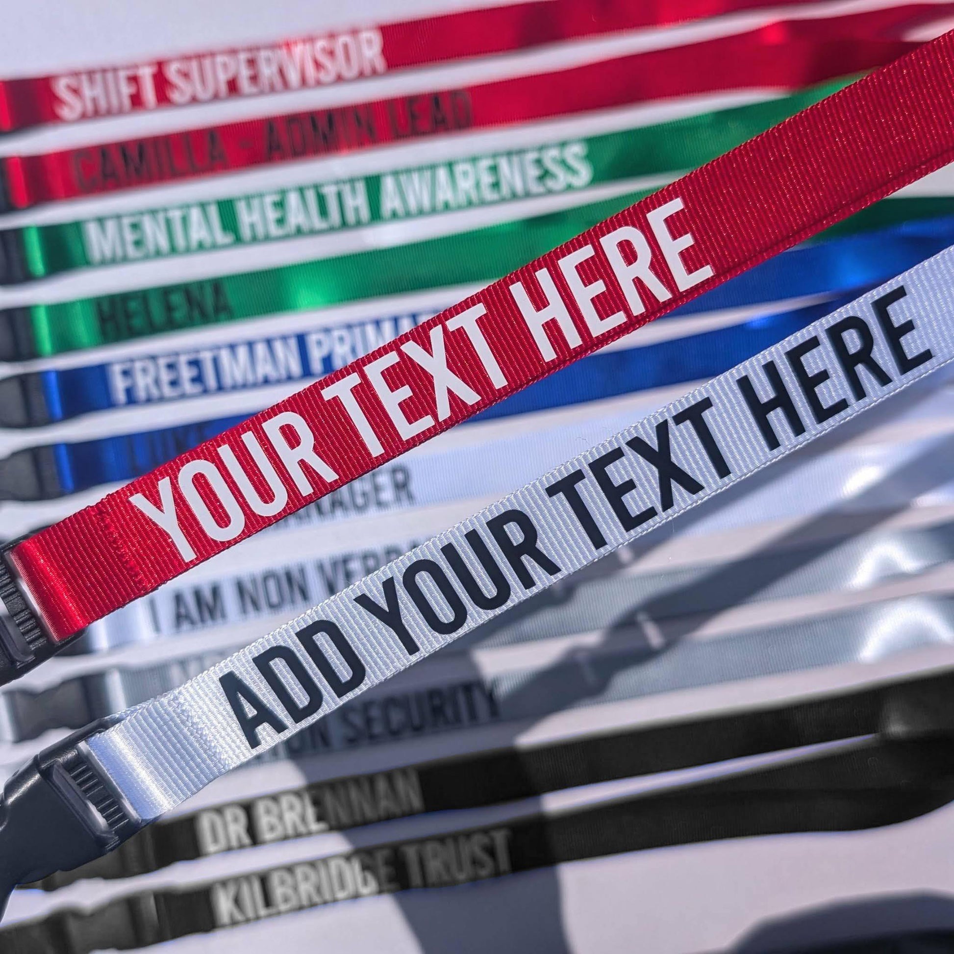 Personalised Solid Colour Lanyard | Teacher / Work Lanyard | Custom Wording | Red, Green, Blue, White, Grey, Black lanyard