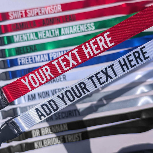Personalised Solid Colour Lanyard | Teacher / Work Lanyard | Custom Wording | Red, Green, Blue, White, Grey, Black lanyard