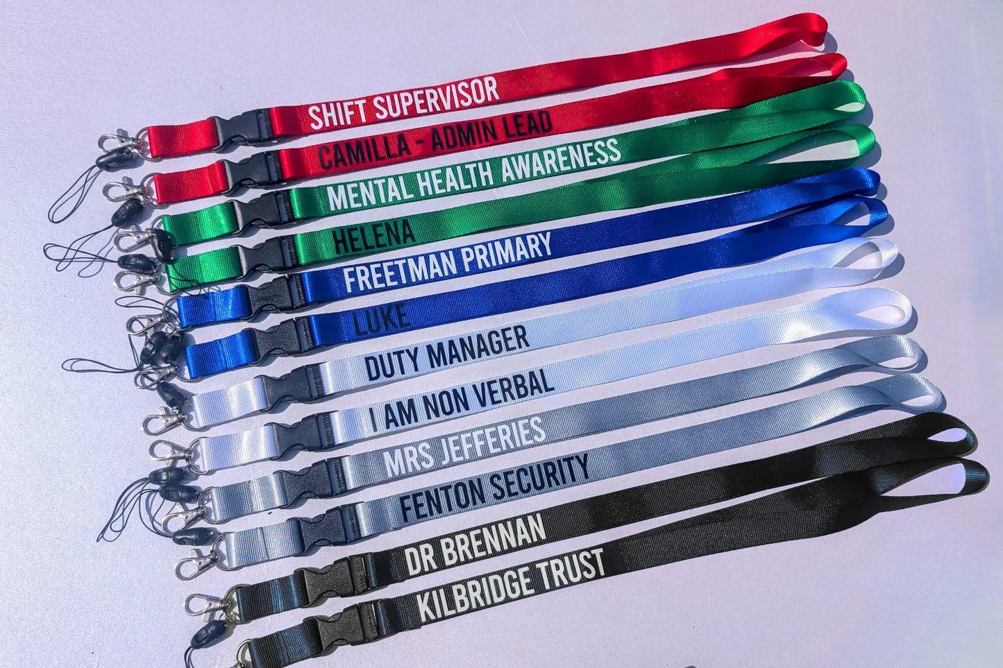 Personalised Solid Colour Lanyard | Teacher / Work Lanyard | Custom Wording | Red, Green, Blue, White, Grey, Black lanyard