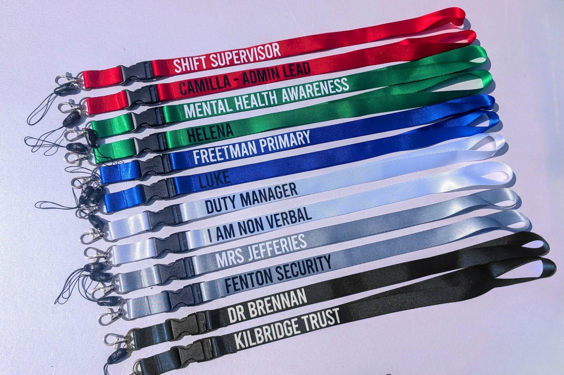 Personalised Solid Colour Lanyard | Teacher / Work Lanyard | Custom Wording | Red, Green, Blue, White, Grey, Black lanyard