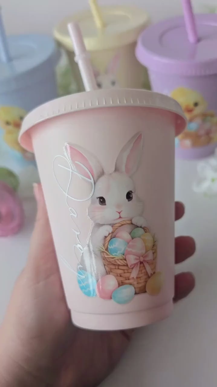 Personalised Easter Cup (16oz) | Bunny Cold Cup | Chick Cold Cup | Pastel 16oz Cold Cups | Easter Basket Stuffers | Kids Easter Gift