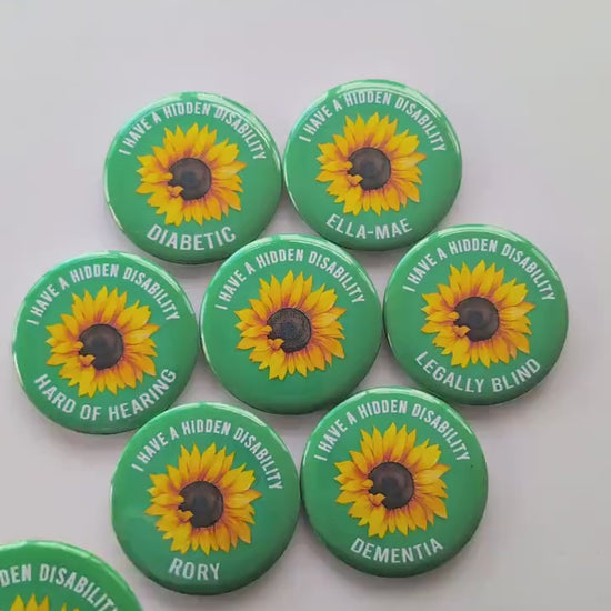 Personalised Hidden Disability Sunflower Badge | SEN Badge | Autism Button Badge | Deaf, hearing impaired, diabetic, disability badge