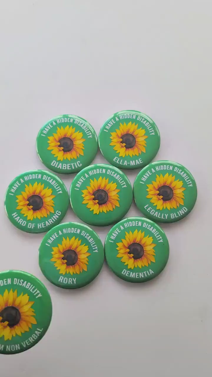 Personalised Hidden Disability Sunflower Badge | SEN Badge | Autism Button Badge | Deaf, hearing impaired, diabetic, disability badge