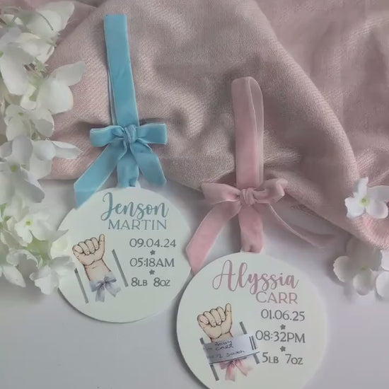 Baby Medical Bracelet Keepsake | Birth Announcement Disk | Personalised New Baby Gift | Baby Nursery Decoration | New Mum Gift