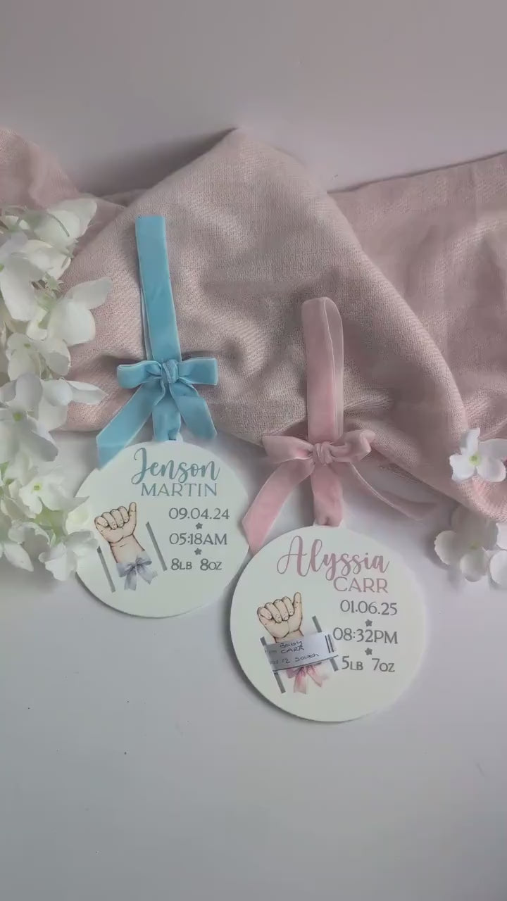 Baby Medical Bracelet Keepsake | Birth Announcement Disk | Personalised New Baby Gift | Baby Nursery Decoration | New Mum Gift