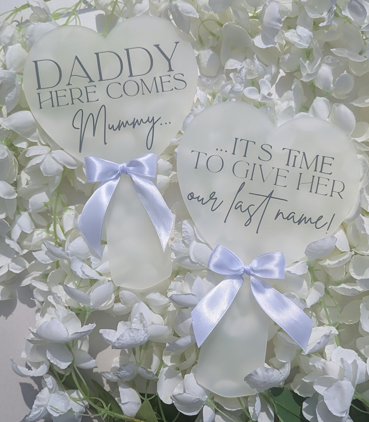 Kids Wedding Aisle Paddle Sign | Daddy Here Comes Mummy | Daddy Let's Give Mummy our last Name | Flower Girl Sign | Page Poy, Usher Sign