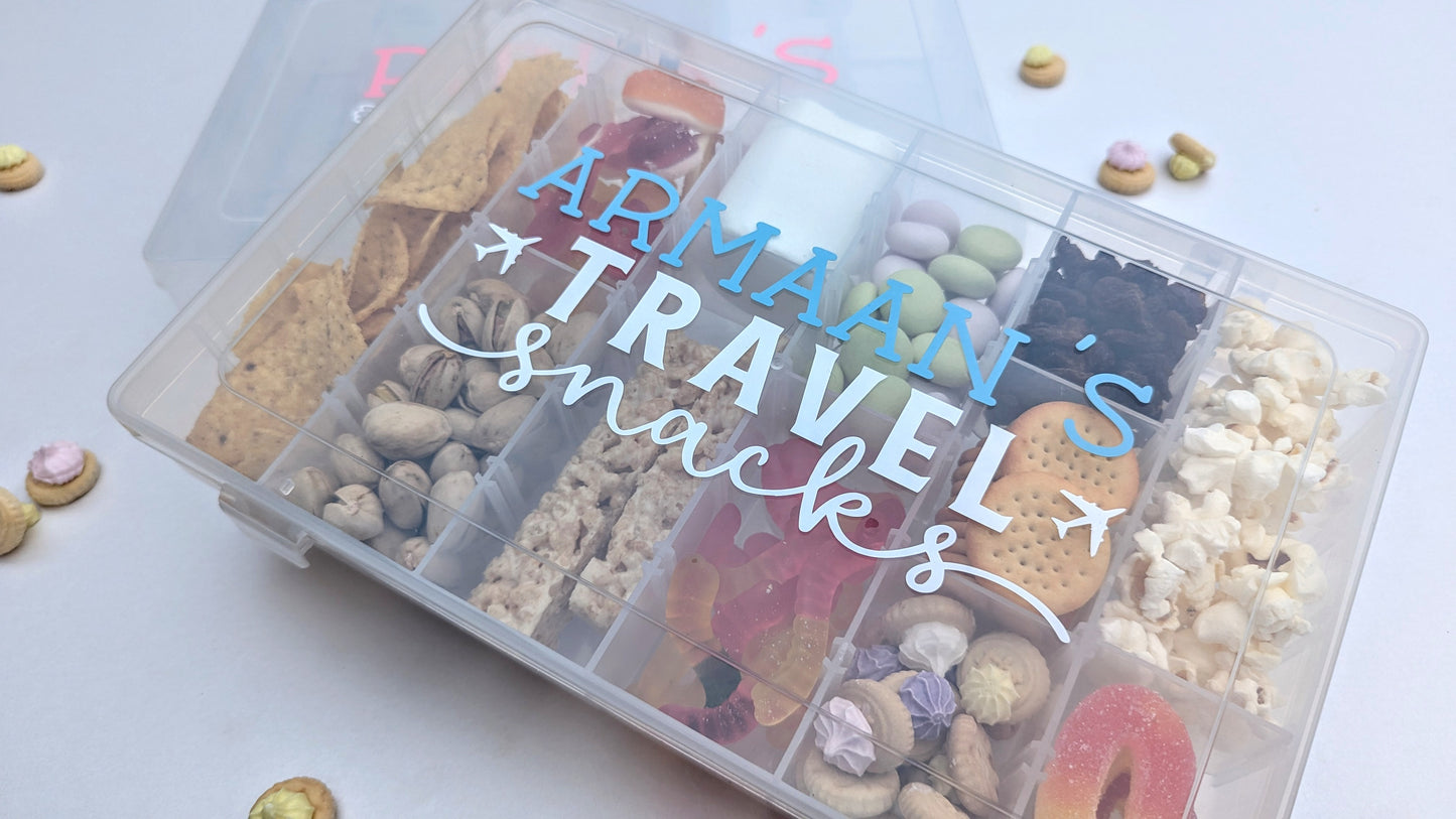 Personalised Travel Snacks Box | FOOD SAFE | Plane Snacks | Road Trip Snacks | Child Snack Box with Compartments | Long Journey | Child Holiday Gift