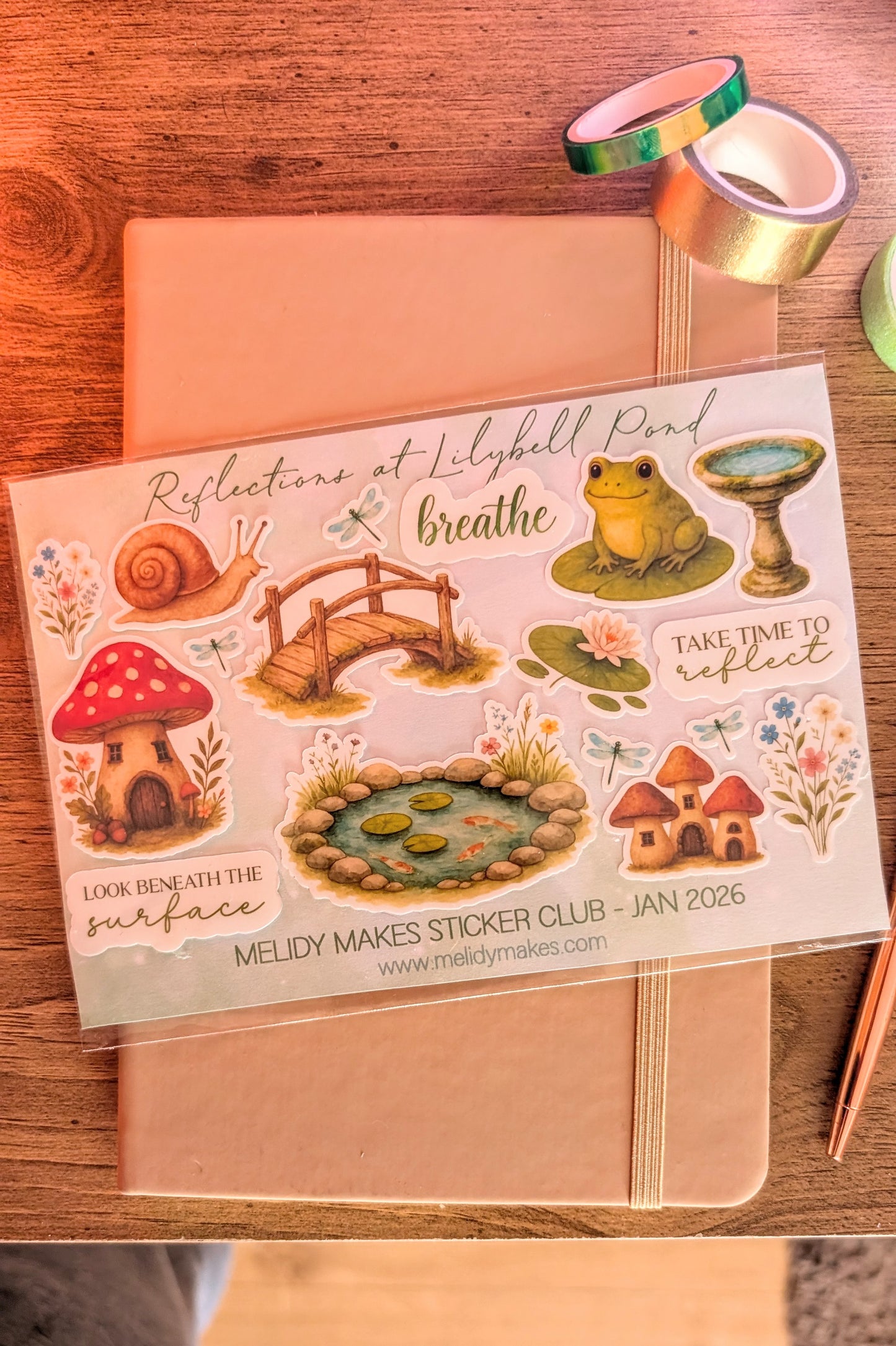 March Sticker Set - Reflections at Lilybell Pond | Green Watercolour Planner Stickers | Junk Journal / Journalling Stickers