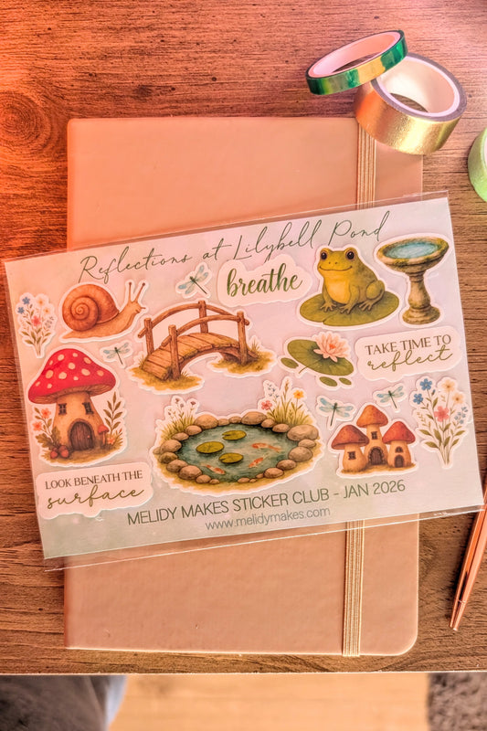 March Sticker Set - Reflections at Lilybell Pond | Green Watercolour Planner Stickers | Junk Journal / Journalling Stickers