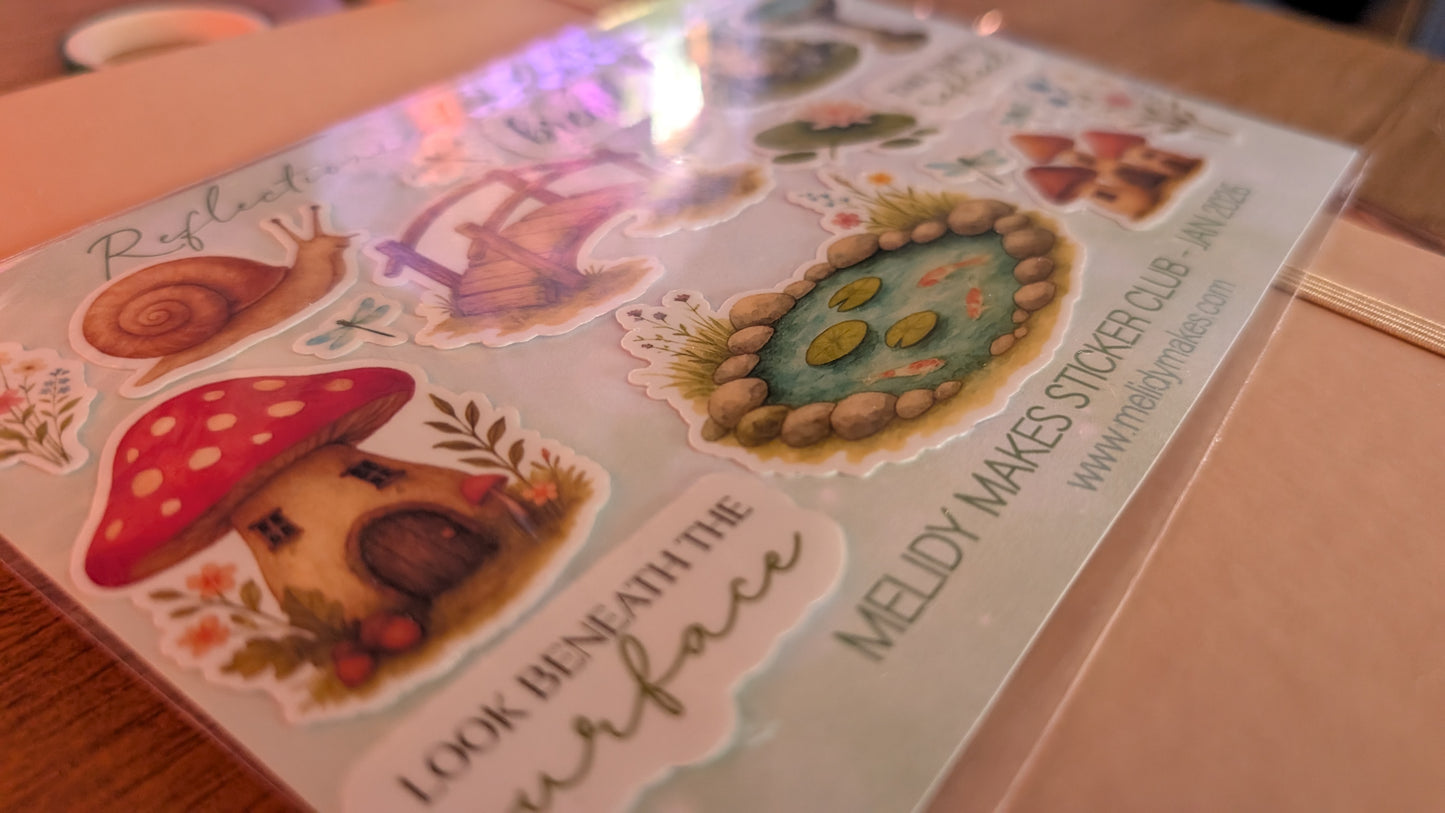 March Sticker Set - Reflections at Lilybell Pond | Green Watercolour Planner Stickers | Junk Journal / Journalling Stickers