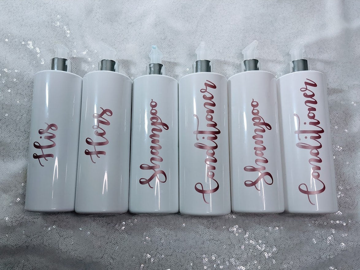 Toiletries Shower Bottles 500ml | Grey and Chrome Bottles | Skin Care | Organisation| Personalised Labels | Mrs Hinch | Mr and Mrs