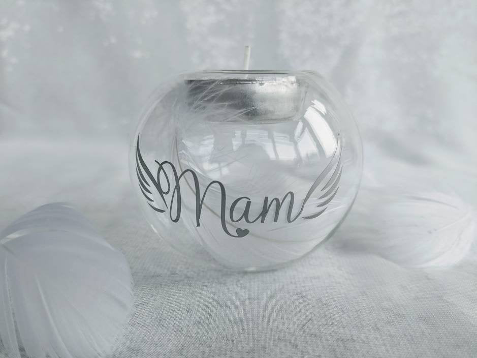 Personalised Memory Tea Light Holder | Feather Memory Gift | In Loving Memory | Memorial Candle |  Loved one | Memory candle | Condolence