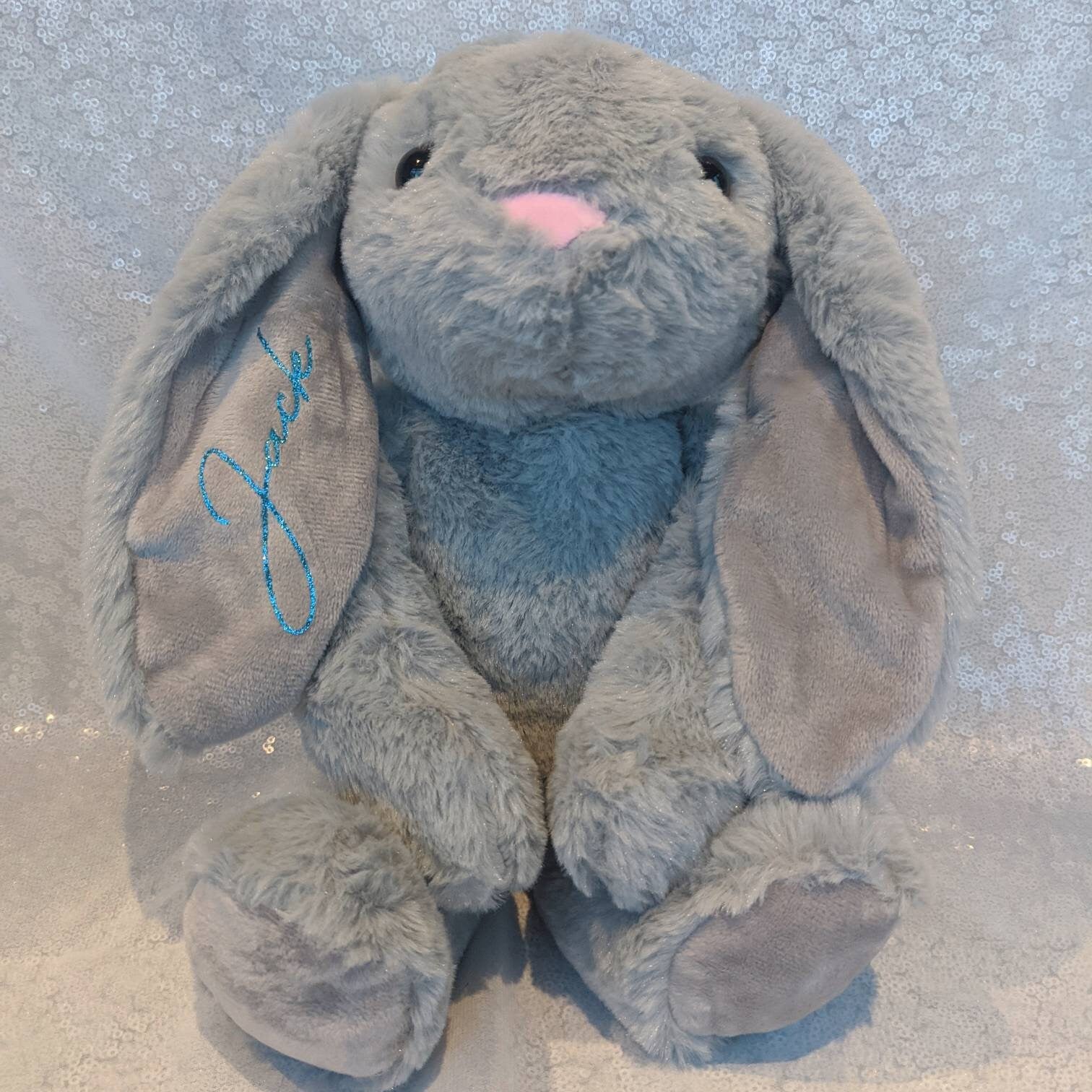 Personalised Bunny Plush | Rabbit Soft Toy | New Baby Gift |Personalised Rabbit Teddy | Personalised Toy Gift | Grey, White, Tan Bunny