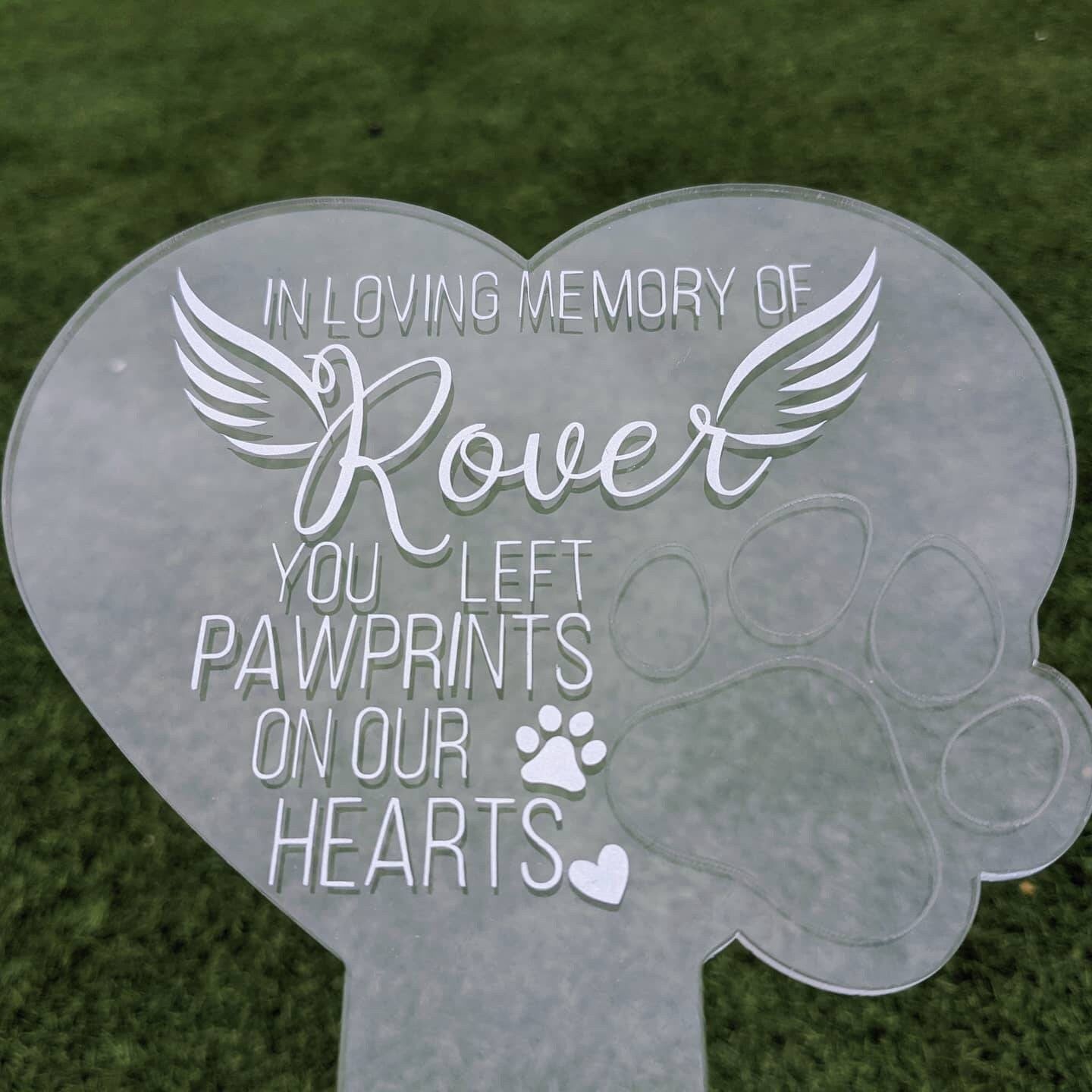 Personalised Pet Heart Grave Marker | Paw Print Memorial Rememberance Plaque | Memory Gift | RIP Dog Cat Animal | In Loving Memory