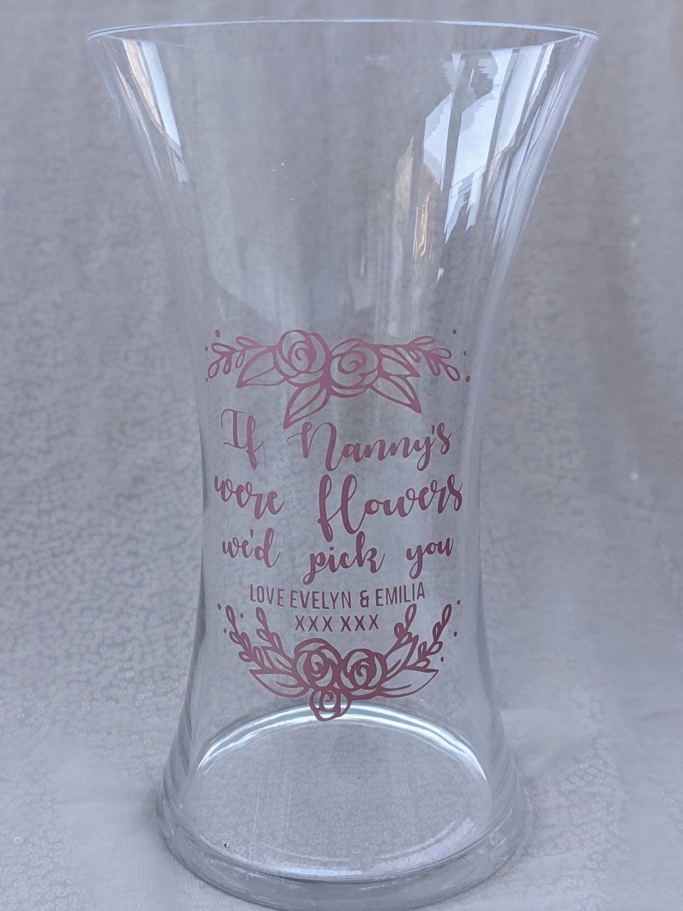 Personalised Vase | Glass Flower Vase | Grandmother / Nana / Mother /Mum Gift | Anniversary Gift | Any Words, Any Colour