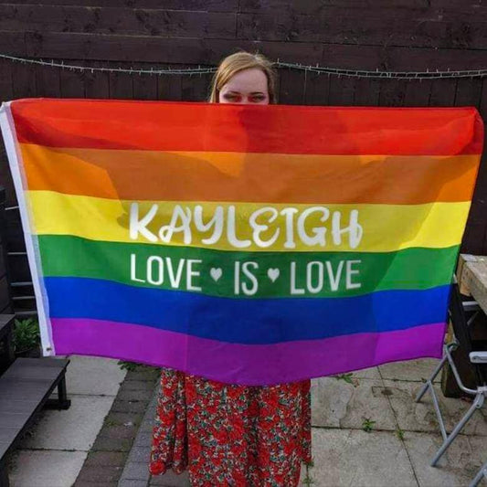 Personalised Rainbow Pride Flag | London Pride | Love is Love | LGBTQ+ and Proud | Fly your Flag with Pride |Pride Parade | Pride Party |