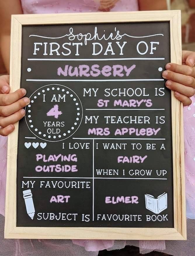 Personalised First Day of School Board | Back to School Chalkboard | First Day of Nursery | First Day Sign Board