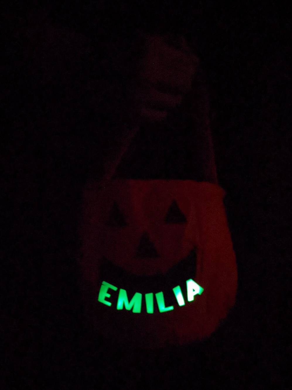 Personalised, Glow In the Dark, Pumpkin Trick or Treat Bag | Halloween Treat Basket | jack o'lantern treat bag | Halloween Party Sweet Bag