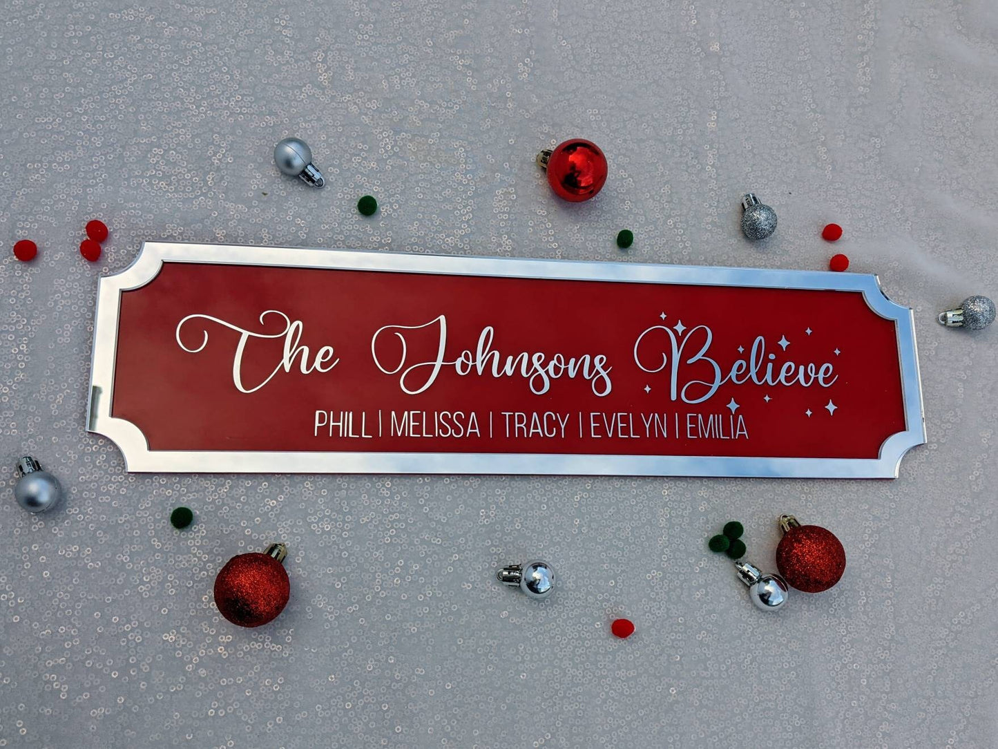 Personalised Christmas Railroad Sign | This House Believes | Christmas Wall Decoration | Custom Plaque | Chrome Decor | Xmas Decor | Gift