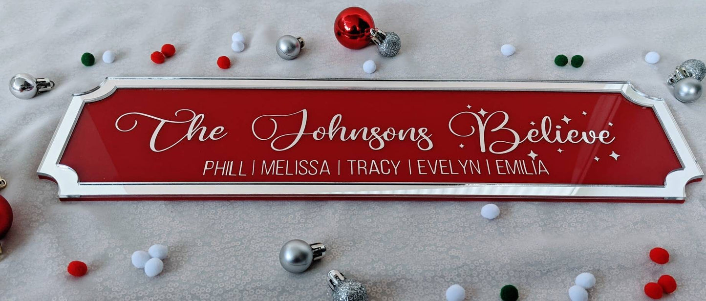 Personalised Christmas Railroad Sign | This House Believes | Christmas Wall Decoration | Custom Plaque | Chrome Decor | Xmas Decor | Gift