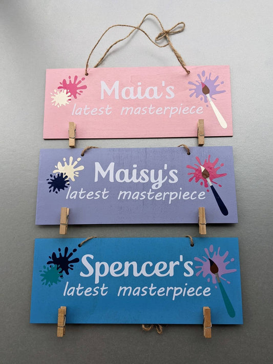 Personalised Kids Artwork Display | Children's Drawing Plaque | Child's Painting | School Artwork Board | Peg Hanging Sign | School Display