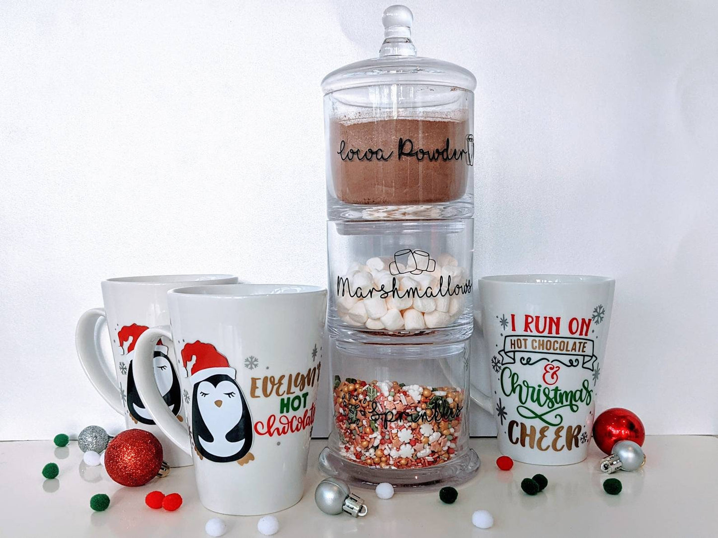 Hot Chocolate Station |  Family Easter Gift | Personalised Xmas  Gift | Stacking Glass Kitchen Jars | Custom Labels | Couples Gift | Home