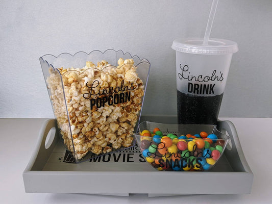 Personalised Movie Snacks Tray | Film / Cinema Lover Christmas Gift | Popcorn & Drink Tray | Netflix Addict | Sofa Arm Tray | Movie Lover |