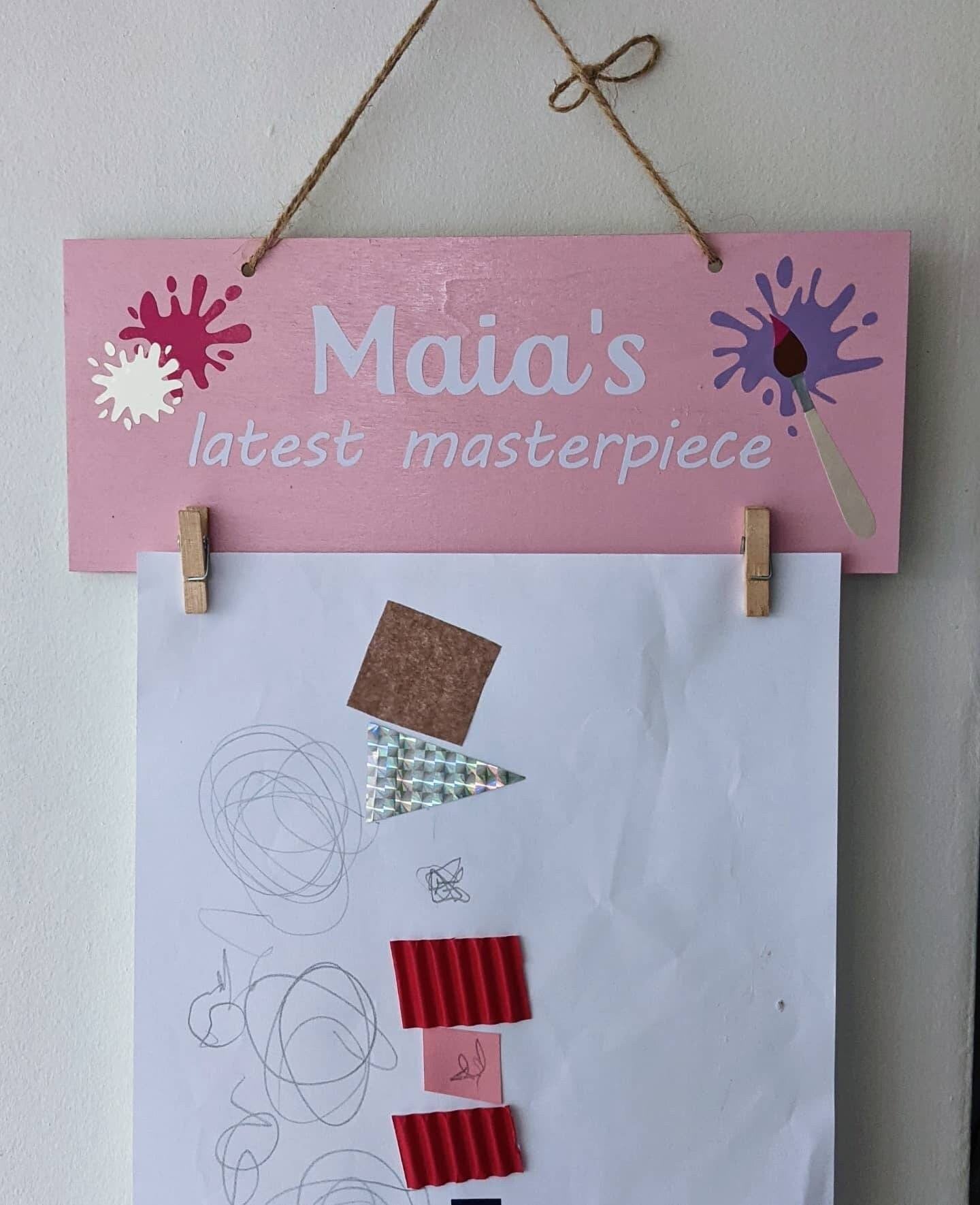 Personalised Kids Artwork Display | Children's Drawing Plaque | Child's Painting | School Artwork Board | Peg Hanging Sign | School Display