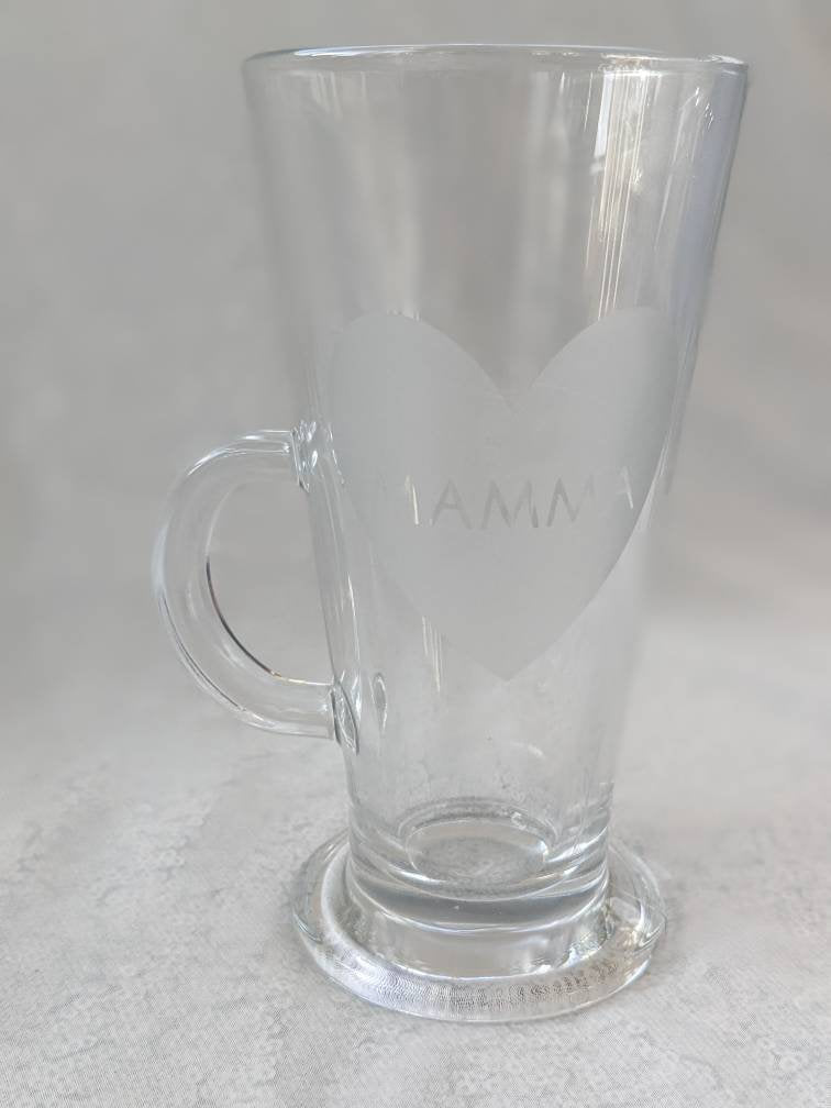 Personalised Latte Glass | Etched Coffee Glass | Coffee Lover Gift |  Glass Mug Cup | Expresso, Coffee Machine | Mum Dad Parent Gift