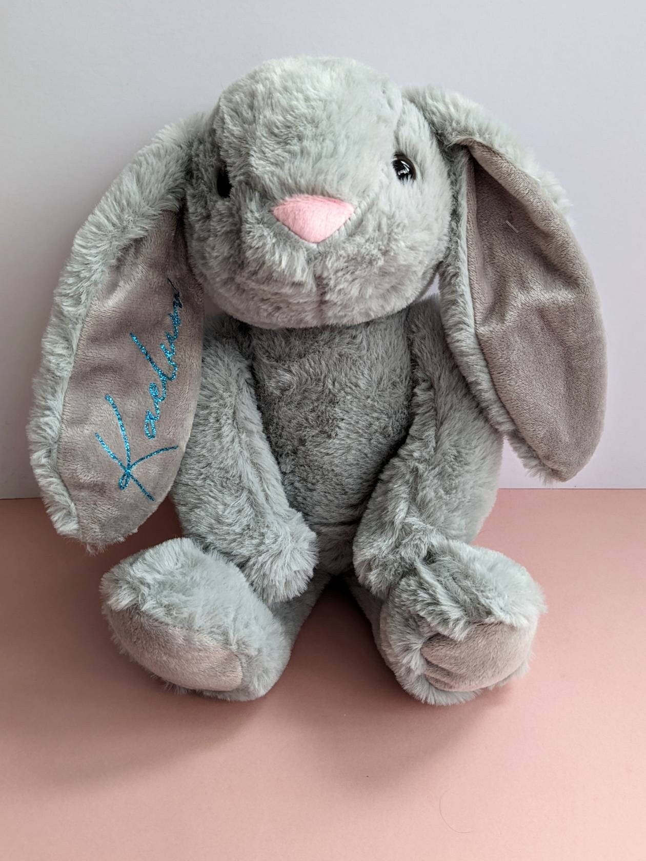 Personalised Bunny Plush | Rabbit Soft Toy | New Baby Gift |Personalised Rabbit Teddy | Personalised Toy Gift | Grey, White, Tan Bunny