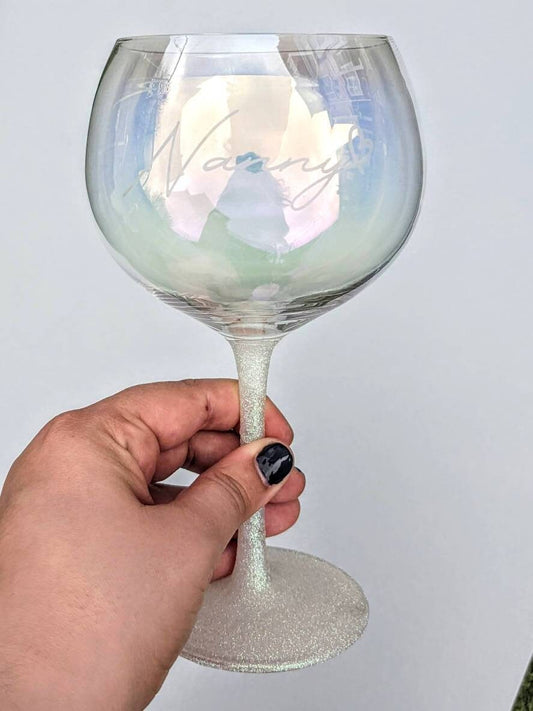 Personalised Etched Gin Glass | Iridescent and Glitter | Any Wording | Mum Gran Sister Friend Gift | Gin Lover | Wine Glass | Birthday Gift