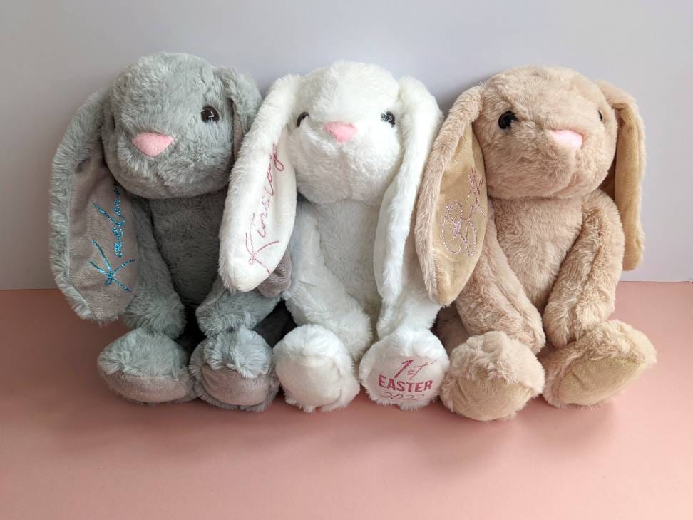 Personalised Bunny Plush | Rabbit Soft Toy | New Baby Gift |Personalised Rabbit Teddy | Personalised Toy Gift | Grey, White, Tan Bunny