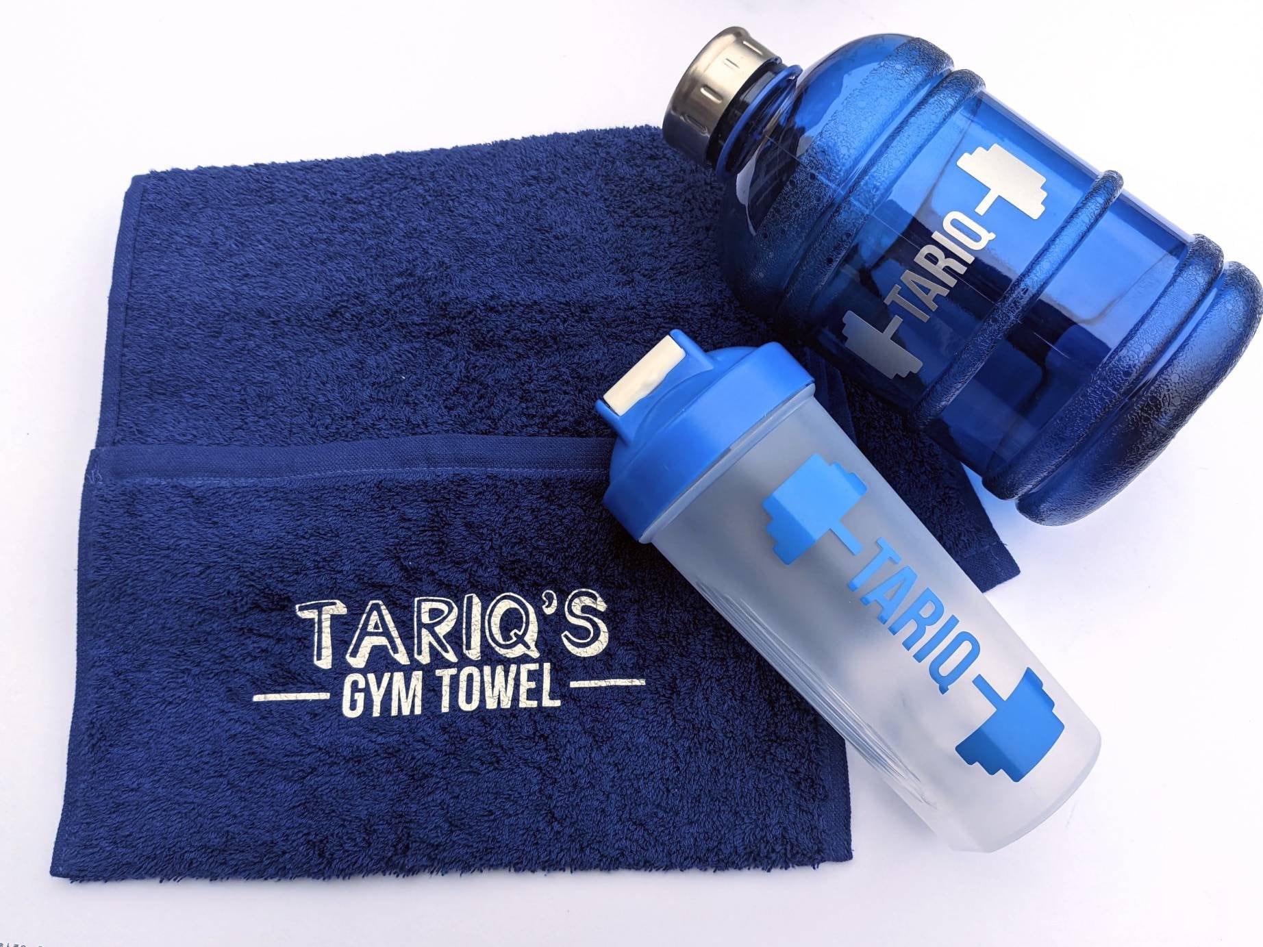 Personalised Blue Protein Shaker Set | New Year's Resolution | Gym Lover Gift | Gym Towel | Drinks Bottle | Fitness Freak | Healthy Shakes