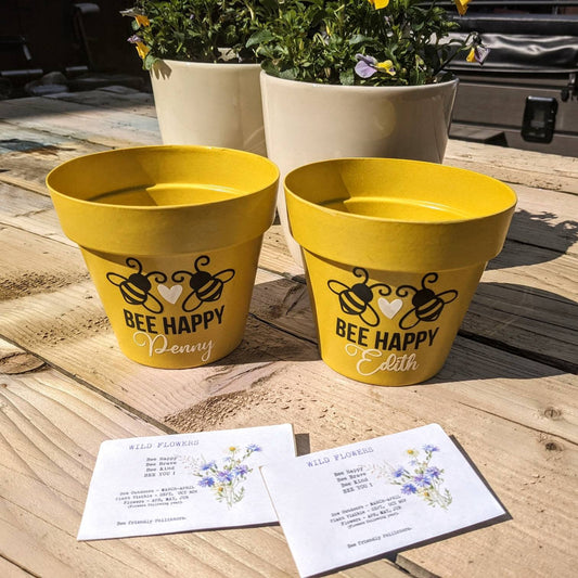 Personalised Bee Friendly Wild Flower Planting Set | Bamboo Fibre Yellow Plant Pot | Save The Bees | Garden Lover Gift | Gardener | Flowers