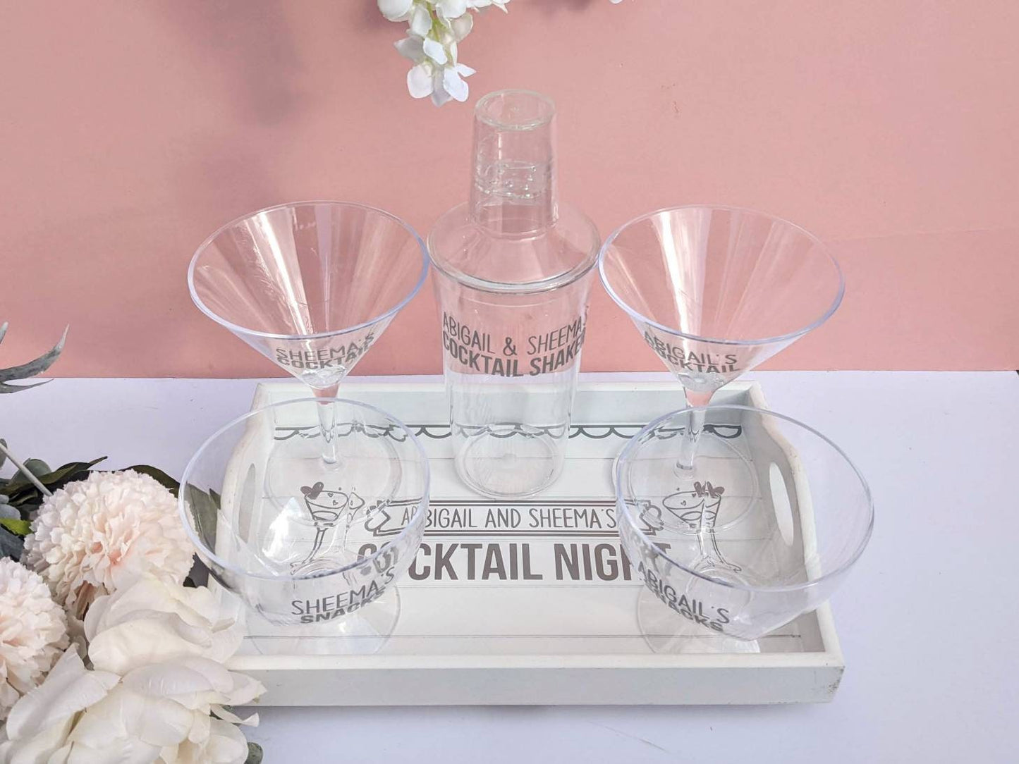 Personalised Cocktail Night Tray | Cocktail Glasses and Snack Gift Set | Girls Night In | Sofa Arm Tray | Cocktail Lover | BFF Friend Gift