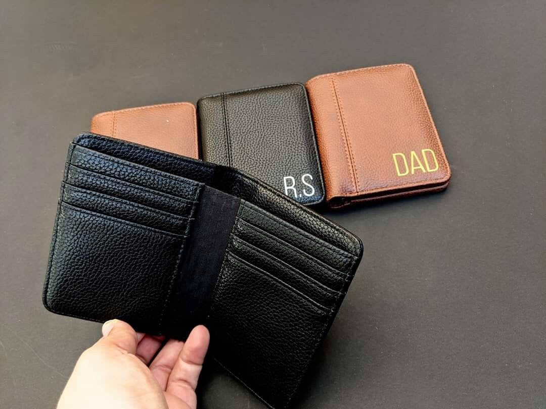 Personalised Leather Wallet | Black or Brown Monogrammed Name Wallet | Father's Day Gift Idea | Brother Husband Dad Boyfriend Gift