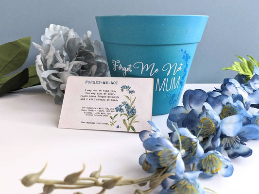 Personalised Forget Me Not Memory Planting Set | Bamboo Fibre Blue Plant Pot | Bee friendly | Garden Lover Memorial Gift | In Memory Flowers