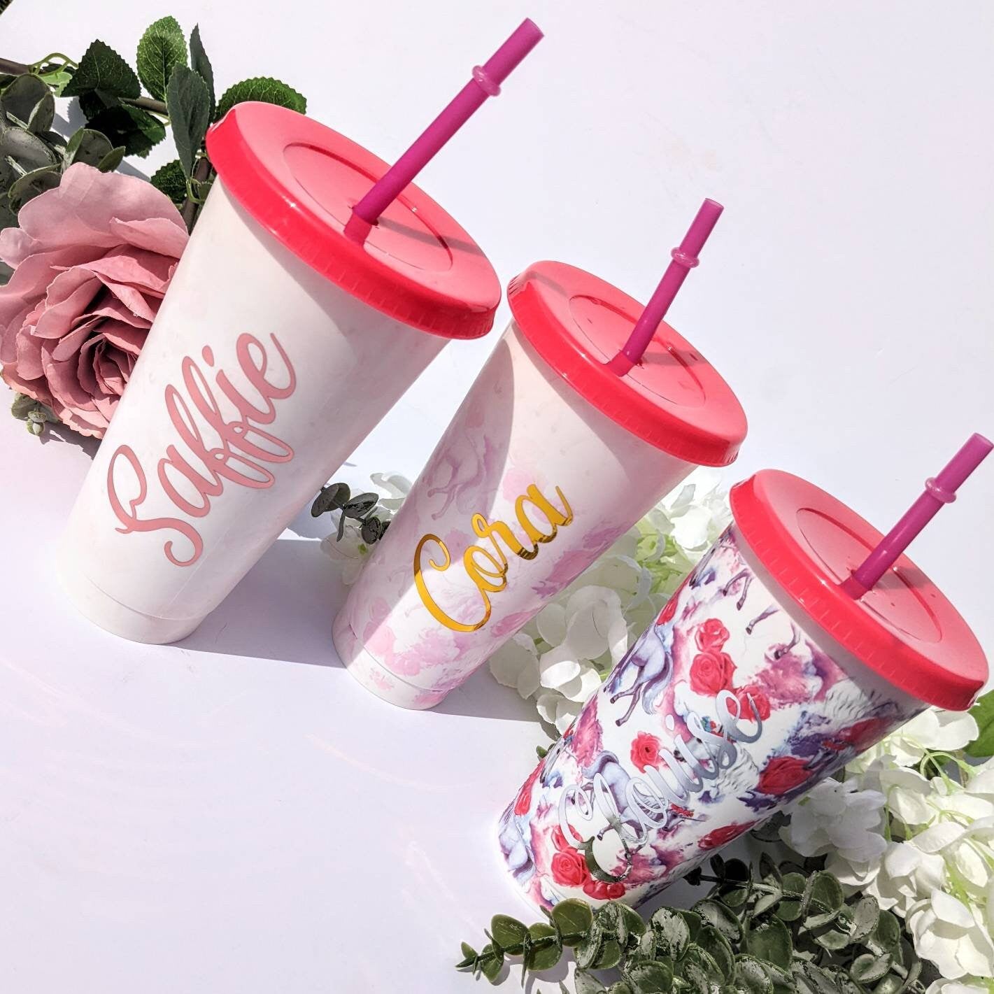 Personalised Colour Changing unicorn Cold Cup (24oz) |  Changes Colour with Cold Drink | Drinks Tumbler | Starbucks Style | Summer