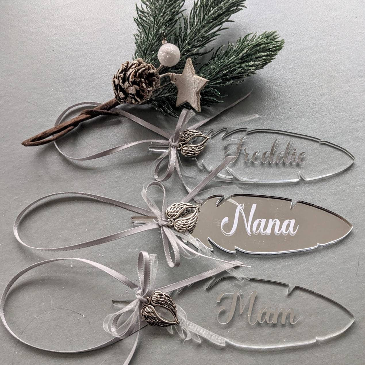 Personalised Christmas Memory Feather Tree Decoration | Feather Tree Ornament | In loving Memory | Personalised Gift | Rememberance Bauble