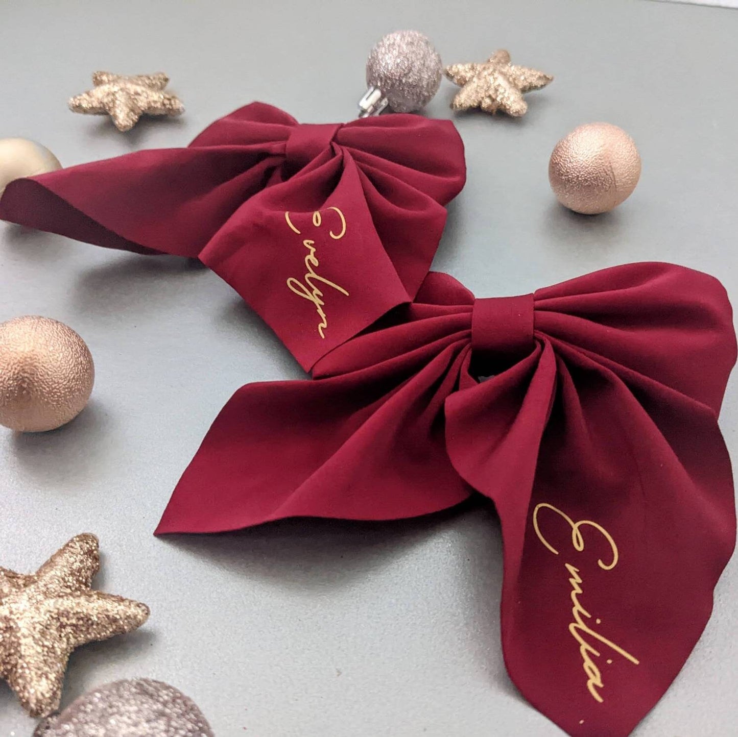 Personalised Luxury Red Satin Hair Bow | Christmas Photoshoot Accessory | Christmas Day Outfit | Kids Hair Accessories | Girls Xmas Hair Bow