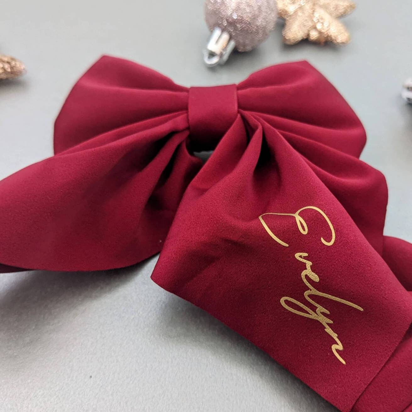 Personalised Luxury Red Satin Hair Bow | Christmas Photoshoot Accessory | Christmas Day Outfit | Kids Hair Accessories | Girls Xmas Hair Bow