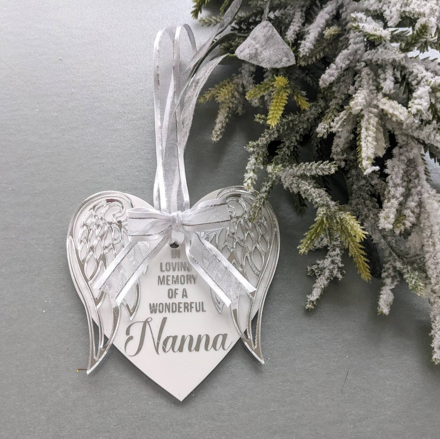 Personalised Christmas Angel Heart Tree Decoration | Feather Tree Ornament | In loving Memory | Personalised Gift | Rememberance Bauble