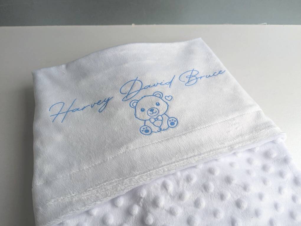 Personalised White Baby Boy Girl Teddy Blanket | Newborn Gift | Nursery Decor | Name Reveal | New Baby | Hospital Bag | Hello World |New Mum