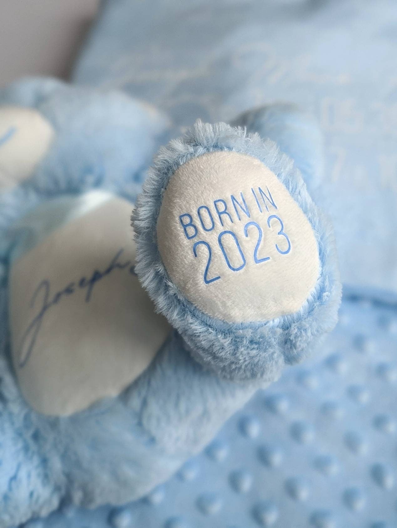 Personalised Blue Baby Boy Teddy Blanket | Newborn Gift | Nursery Decor | Name Reveal | New Baby Boy | Hospital Bag | Hello World |New Mum