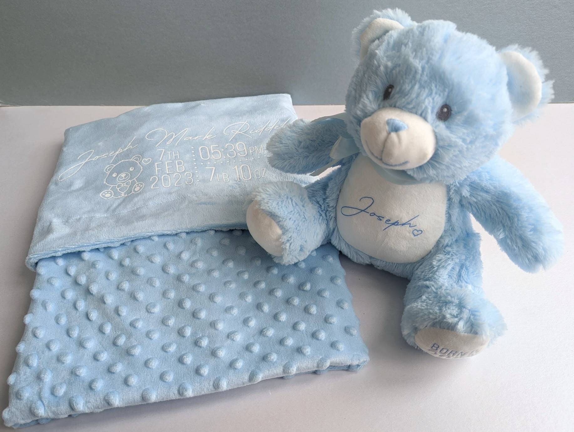 Personalised White Baby Boy Girl Teddy Blanket | Newborn Gift | Nursery Decor | Name Reveal | New Baby | Hospital Bag | Hello World |New Mum