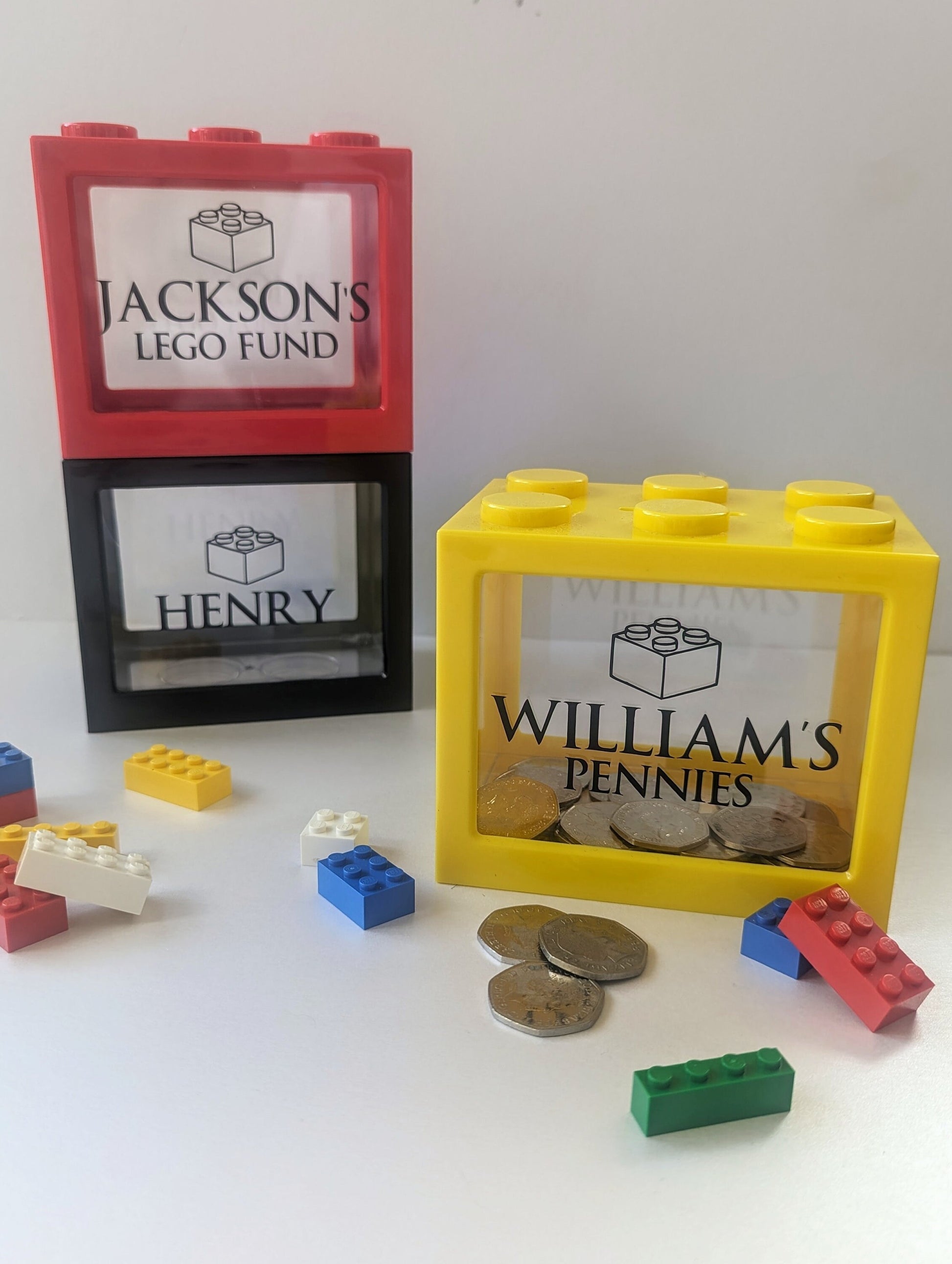 Personalised Kids Brick Money Box Lego Lover Gift Custom Piggy Bank| Gifts for Kids Children Housewarming Gift Block Coin Bank